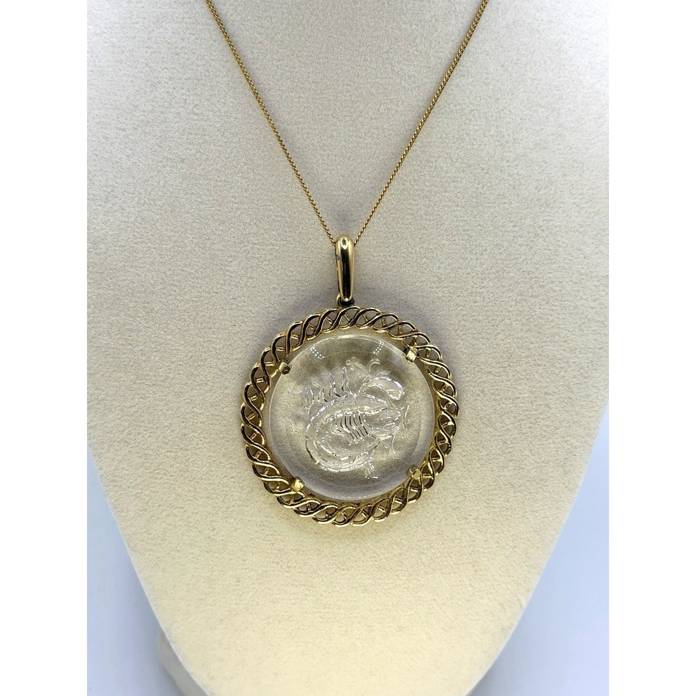 Crown Trifari Scorpio Pendant Necklace Zodiac Clear Lucite Gold Tone Vintage